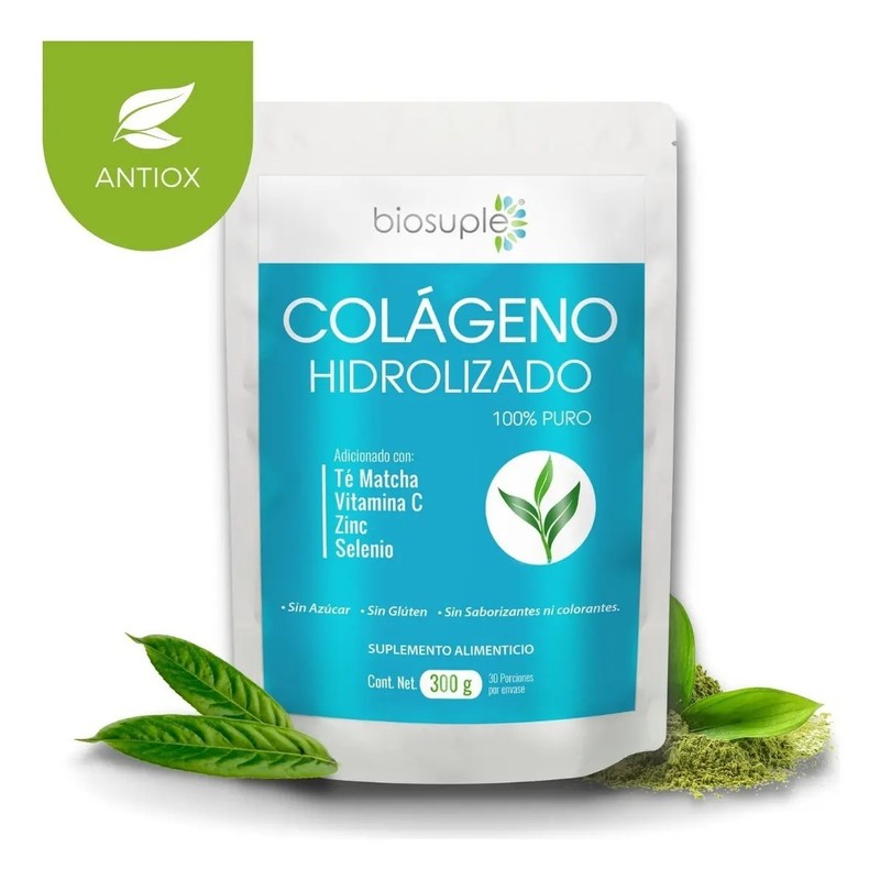 Biosuple Colágeno Hidrolizado Sin Sabor 300g Té Matcha Vitamina C