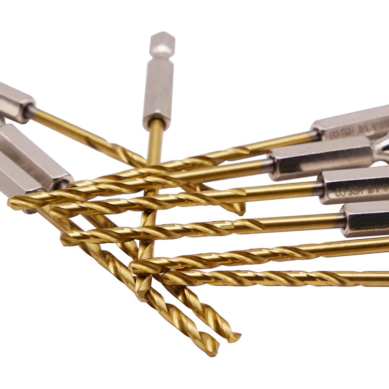 1/8" Hex Shank Titanium HSS Twist Drill Bits, 10PCS