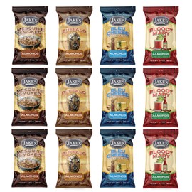 Jake’s Nut Roasters Almond Snack Pack, 1.5 oz, Bleu Cheese, Bloody Mary, Buffalo, and Mesquite Smoked Flavored Almonds (Pack of 12)