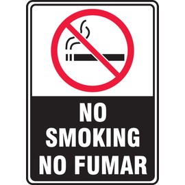 Accuform SBMSMK509VP Plastic Spanish Bilingual Safety Sign, "NO Smoking/NO FUMAR" with Graphic, 10" Length x 7" Width x 0.055" Thickness, Red/Black on White