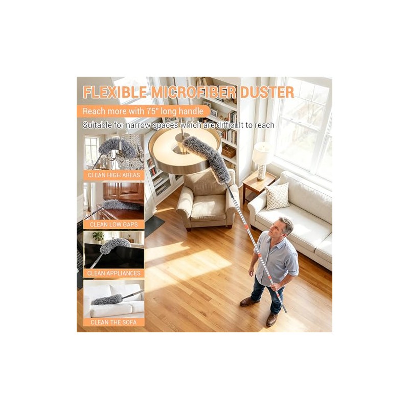 76 Inch Wall Cleaner Mop with Long Handle and 360