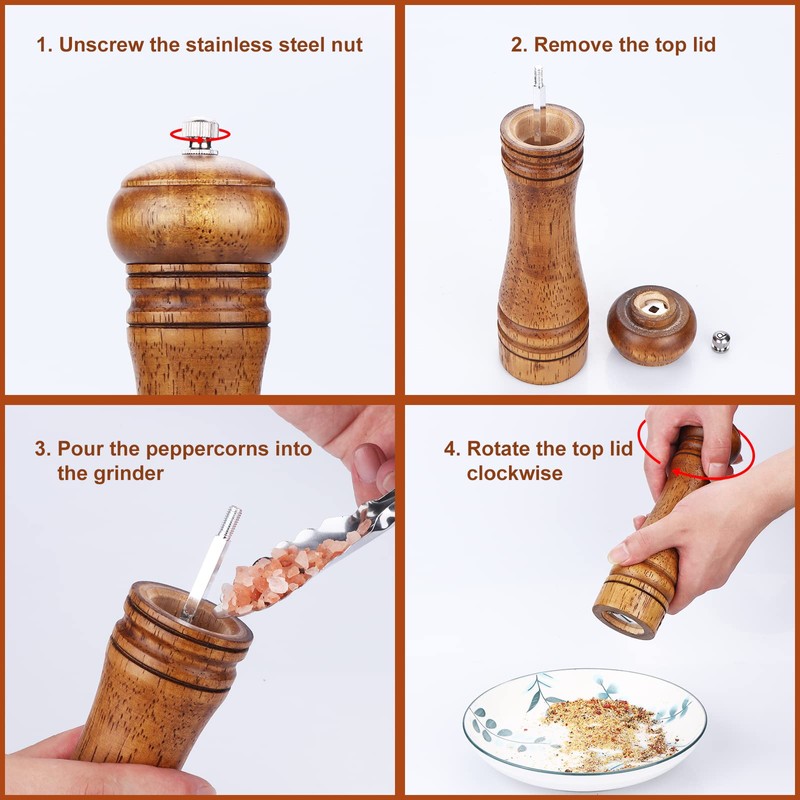Gulex® Wood Pepper Grinder Pepper Mill,Adjustable Coarseness 8 Inch Wooden