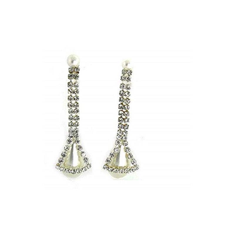 Teardrop Faux Pearl, Clear Simulated Rhinestone Post Earrings