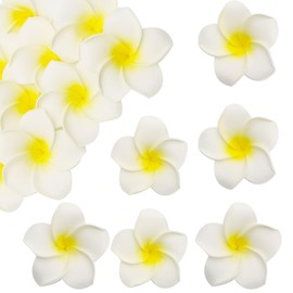 FZBNSRKO 100 Pcs Hawaiian Foam Artificial Plumeria Rubra Hawaiian Flower Petals for Wedding Party Decoration,Diameter 2.4inch,Ivory