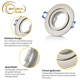 Sweet Led Mounting Frame with GU10 Socket 230 V IP44 Recessed Light Frame Aluminium Recessed Spotlights for Bathroom Furniture Downlight Spot Round Brushed Chrome