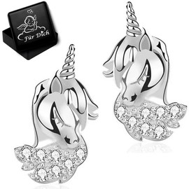 Children's Girls' Earrings Real 925 Sterling Silver Horse Unicorn Stud Earrings, Sterling Silver, Cubic Zirconia