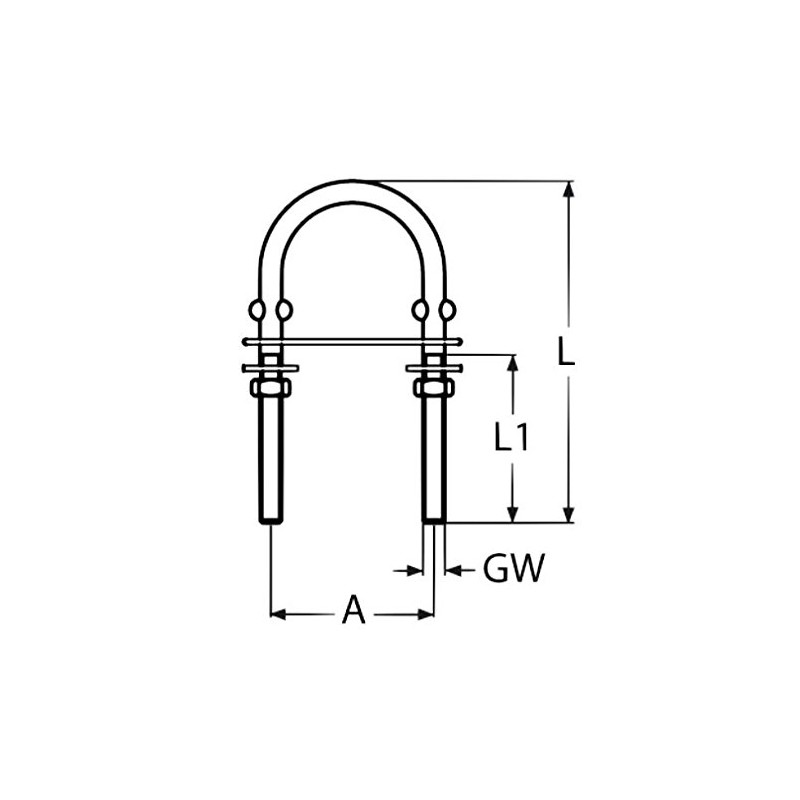 Pack of 4 U-bolts M4 stainless steel shackle bolt threaded