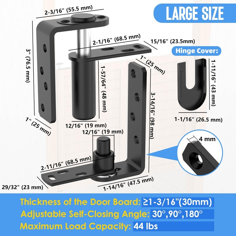 Heavy-Duty Self Closing Saloon Door Hinges, 1 Pack Black, Large