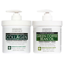 Advanced Clinicals- Crema reafirmante de colágeno + loción corporal anticelulítica con aceite de café verde, hidratante y cuidado de la piel
