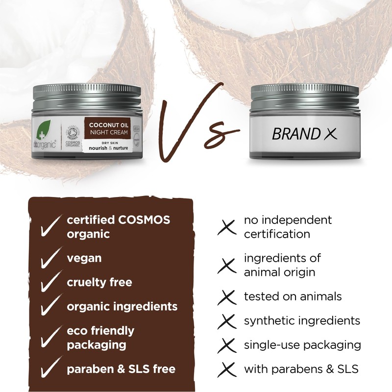 Dr Organic Coconut Oil Night Cream, Moisturising, Dry Skin, Natural,