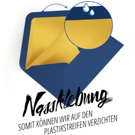 Japun Envelopes (50 pieces), envelopes, envelope without window, DIN C6-162 x 114 mm, inside: gold, paper colour: blue