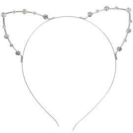 FRCOLOR Diadema Con Orejas De Gato En Metal Plateado Con Strass - Talla Única Para Fiesta De Disfraces y Carnaval