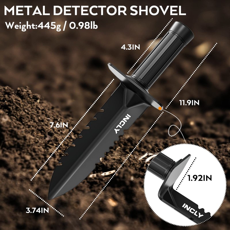 INCLY Metal Detector Shovel, Heavy Duty Double Serrated Edge Digger,