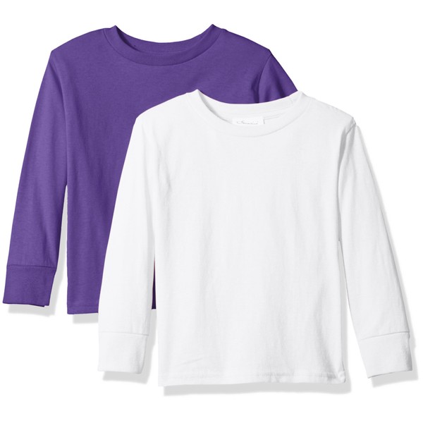 Clementine Unisex Baby Boy Everyday Short Sleeve Toddler T-Shirts Crew 2-Pack, White/Purple, 2T
