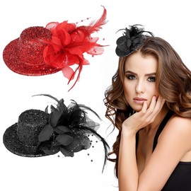 2 Pieces Mini Hair Clips Vintage Fascinators Hat Cute Mini Top 20s 50s Flower Feather Dress Headdress Fascinator Hats Clip for Girls Masquerade Cosplay Carnival Hair Accessories