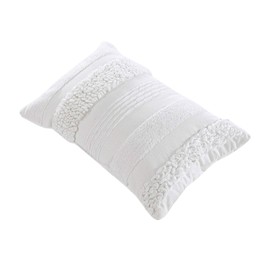 Brielle Home Lennon Textured Cotton Boudoir Decorative Throw Pillow, 12x18, White