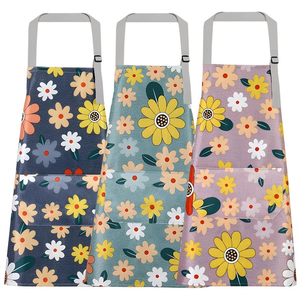 Foatcox Cooking Apron, Kitchen Aprons for Women, Waterproof, Adjustable, Floral