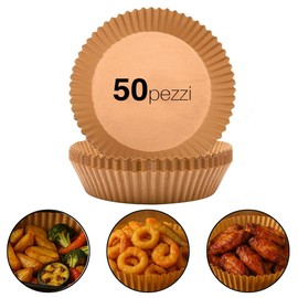 Carta Forno Tonda per Friggitrice ad Aria 50 Pezzi – Ø20cm x 4,5cm, Antiaderente Monouso, Resistente fino a 220°C, Compatibile Forno e Microonde