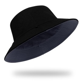 VLYX X-Large Reversible Bucket Hat - Unisex Cotton UV Protection Packable, Fashion Print for Summer Outdoor Fishing Beach Hiking (Black & Blue)