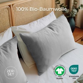 Dreamzie - 100% organic cotton - pillowcase 40 x 80 cm cotton - set of 2 - grey - cushion cover with zip - Oeko-Tex