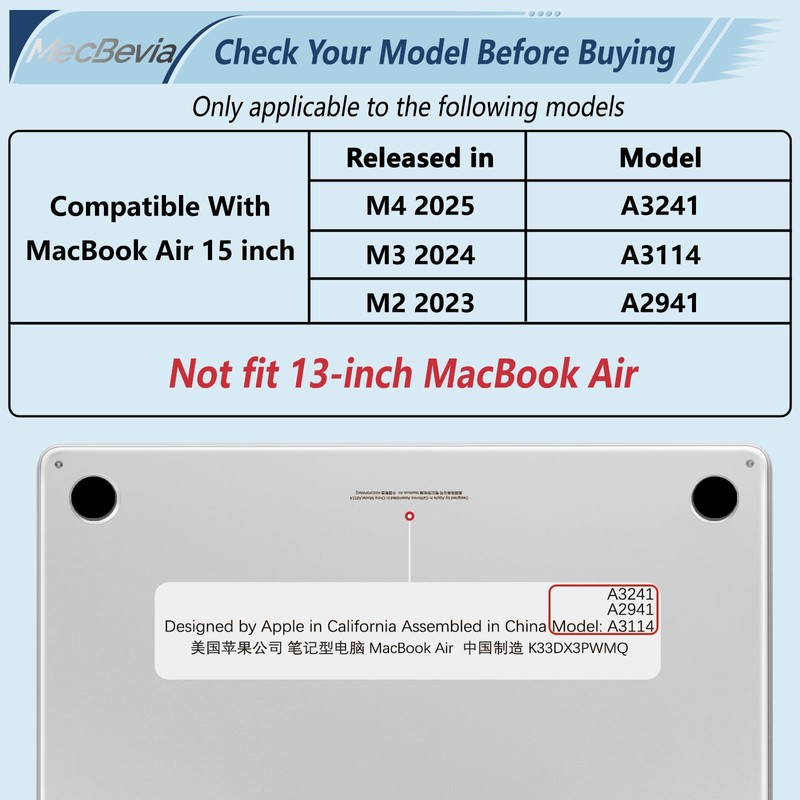 MecBevia Compatible with MacBook Air 15 inch Case, M4 A3241/M3