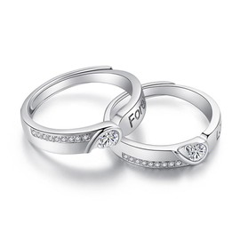 yuruyi Matching Couple for Rings - Romantic Heart Design | Adjustable Hypoallergenic Wedding Bands Engagement Ring Sets for Him and Her Valentine's Day Gifts (Letter Heart Cubic Zirconia)