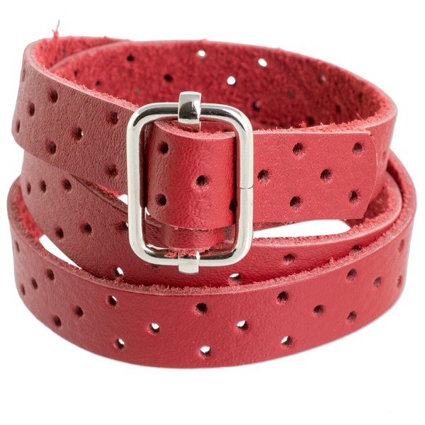 NOVICA Artisan Leather Wrap Bracelet Red from Costa Rica Stainless