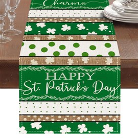 St. Patrick's Day Table Runner, Cheerful Shamrock Table Runners, for Indoor Outdoor Home Party Decor, Holiday Spring Kitchen Dining Table Decoration, 13x72 Inches