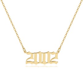 Birth Year Number Necklace Old English Number Pendant Necklace Stainless Steel Friendship Necklace Jewelry for Women and Girl 1980-2020 (2002)