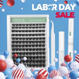 YOULUCK 5D Lash Clusters Individual Lash Extensions Layered Fluffy Eyelashes Waterproof and Windproof Long-Lasting Lashes with Ultra-Thin Band Makeup For Girls Beginner Friendly:_Bond Seal & Remover & Tweezers (White Glue)