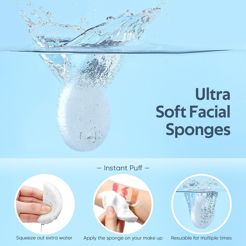 50-Count Compressed Facial Sponge, GAINWELL White Cellulose 100% Natural Cosmetic