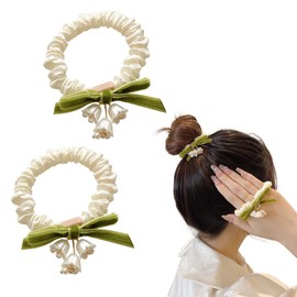 Elegant Lily of the Valley Floral Hair Ties - 2 Pack Flower Hair Bands - Elastic Ponytail Holders Hair Tie No Damage Hair Accessories for Woman Girls Kids Gifts