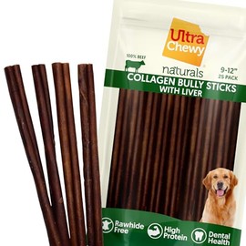 Ultra Chewy Collagen Sticks 9-12 inches (25 Pack) – Long Lasting Odor-Free, All-Natural Dog Chews – Rawhide & Bully Stick Alternative