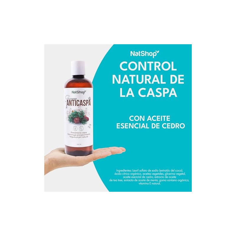 NATSHOP Shampoo Anticaspa Natural de Flor de Campo 500ml Controla