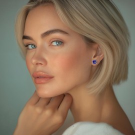 925 Sterling Silver Sapphire Studs Earrings for Women - Sterling Silver Earrings Studs - September Birthstone Earrings - Sapphire Earrings for Women - Minimalist