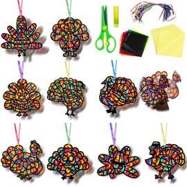 EggSun 36 Sets Thanksgiving Turkey Suncatchers Craft Kit for Kids Ornaments Stained Glass Window Arts and Crafts Kit for Classroom Holiday Projects Home Party Favors Decorations Ages 4 8 12