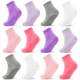 SkiBeaut Boy Girl Kid Socks, Toddlers Grip Boys Girls Non Slip Anti Skid Gripper 12 Pairs Little Kids Slipper Toddler House Socks Age 5-7