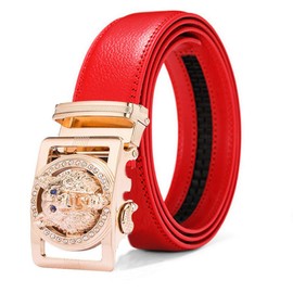 Numney Luxury Men's Belts Red Leather Wolf Head Buckle 1.38 inch Width Used for Mens Dress Casual Adjustable Belt