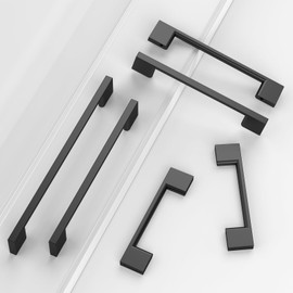 ELEBUILD Pack of 6, 96 mm, black, cabinet handles, modern slim kitchen handles