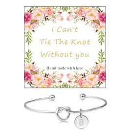 Bridesmaid Bracelet Tie The Knot Bracelet Bridesmaid Gift Silver Knot Bangle Bracelet Open 26 Letters A-Z Letter Charm Bracelet Wedding Bracelet Trendy Jewelry Gift for Bride Bridesmaid