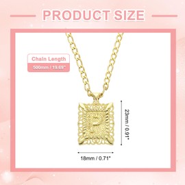uxcell Initial Letter Pendant Necklace for Men Women, 20 Inch Stainless Steel Plated Square Capital Alphabet Pendant Chain Necklace (Gold, Letter P)