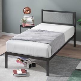 ZINUS Korey Metal Platform Bed Frame with Upholstered Headboard / Wood Slat Support / No Box Spring / Easy Assembly, Twin