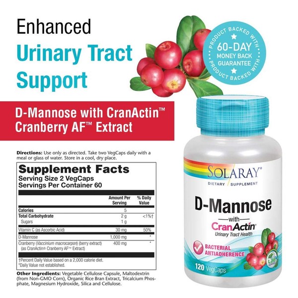 D-Mannose with CranActin Solaray 120 VCaps, Pack of 2