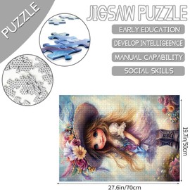 Tucocoo Cute Little Girl Jigsaw Puzzles for Adults, 1000 Pieces, Flower Hat, Fantasy Art Puzzle, Colorful Craft Puzzle for Home Decoration, Gifts, Family Puzzle, Perfect for Game Nights