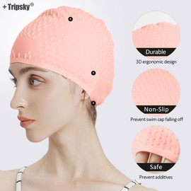 Tripsky Silicone Swim Cap,Comfortable Bathing Cap Ideal for Curly Short Medium Long Hair, Swimming Cap for Women and Men, Shower Caps Keep Hairstyle Unchanged (Peach)