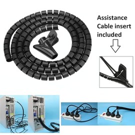 Haofy Organizador de Cables Espiral, Protector de Cable en Espiral, Tubo Organizador de Cables, Tipo Espiral, Envoltura de Cable Espiral(1.5m*16mm-Negro)