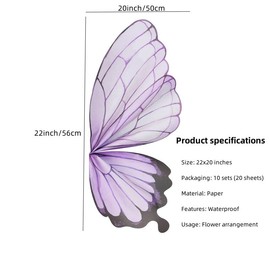 XIZHI 20 Sheets Waterproof Butterfly Flower Bouquet Wrapping Paper Flower Wrapping Packaging Paper Floral Wraps Florist Arrangements for Valentine's Day Mother's Day Wedding (Purple)