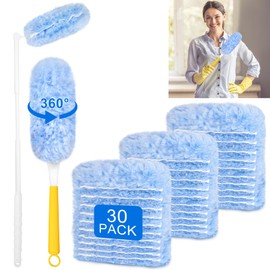 30 PCS Flash Dust Magnet Disposable Dust 360° Dusting Kit Long Handle Short Handle for Household Cleaning Doors Windows Wardrobes Pendant Lights Ceiling Fan