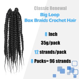 BOHOBABE Box Braids Crochet Hair 8 Inch 8 Packs Prelooped, Short Crochet Box Braiding Hair Natural Black (1B)