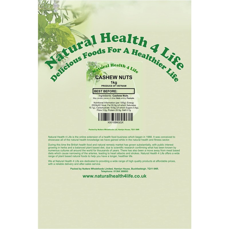 Natural Health 4 Life Whole Cashew Nuts 1kg
